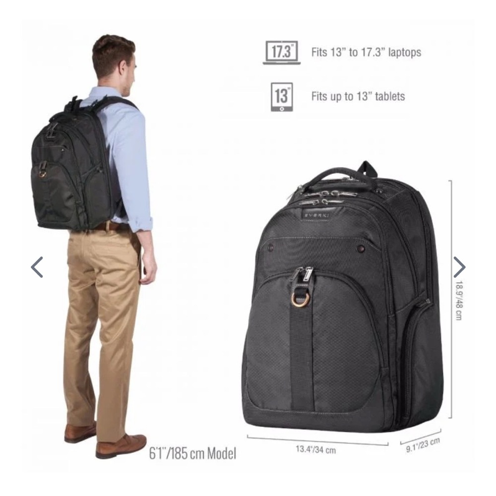 Everki Laptop Business Backpack Black with Orange lining - Picture 2 of 9